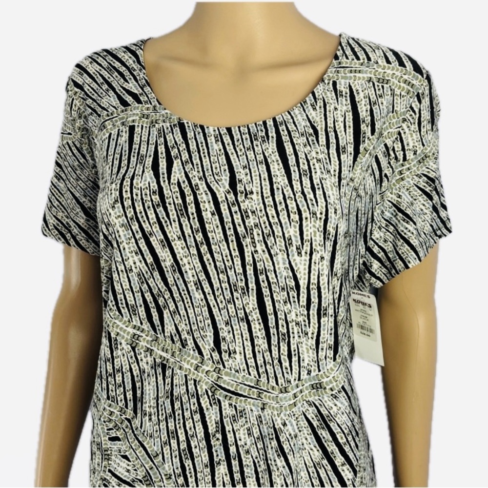 NWT Faux sequins bamboo pattern super soft slinky blouse dash of indigo blue